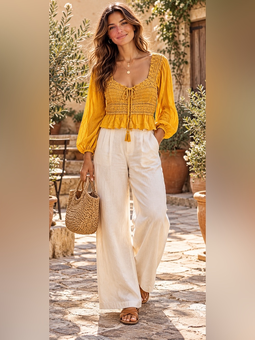 American Eagle Crochet Bohemian Crop Top Billow Sleeve Size XL